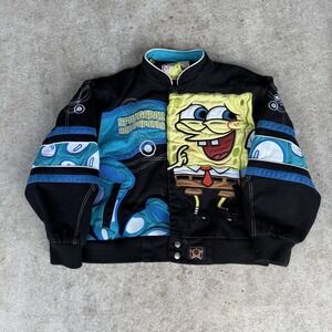 Vintage JH Designs SpongeBob SquarePants Embroidered NASCAR Jacket KIDS Sz L